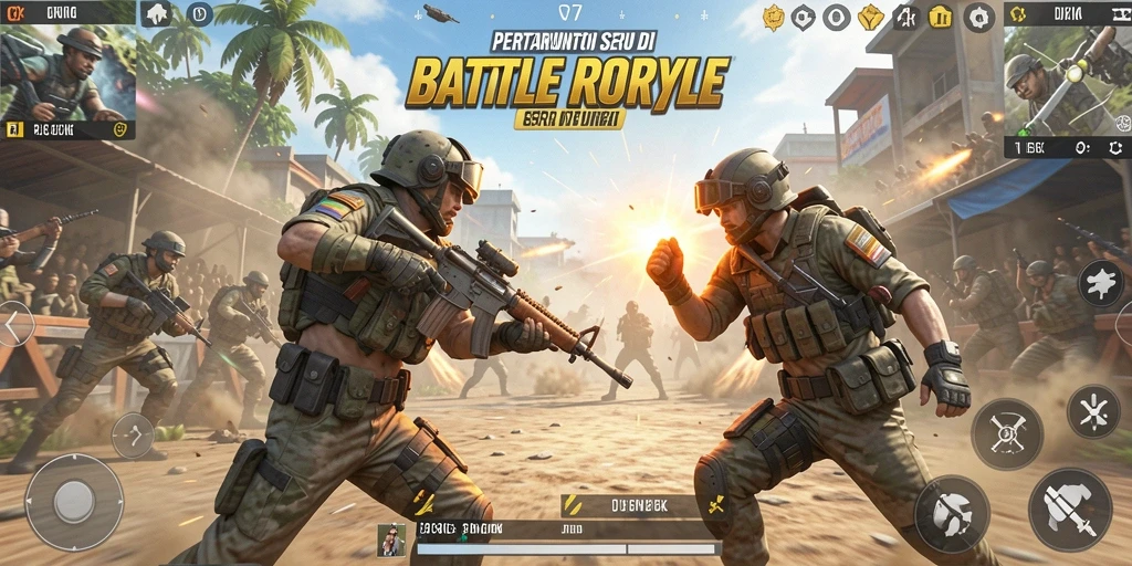 Screenshot gameplay Battle Royale di 73K yang menegangkan.