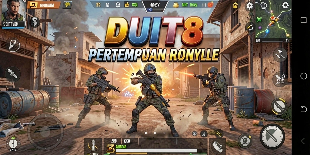 Gameplay mendebarkan dalam pertempuran Battle Royale di DUIT8.