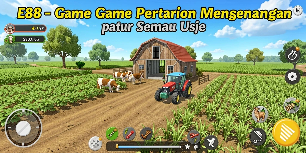 Screenshot gameplay E88 menunjukkan suasana pertanian yang ceria dan interaktif.