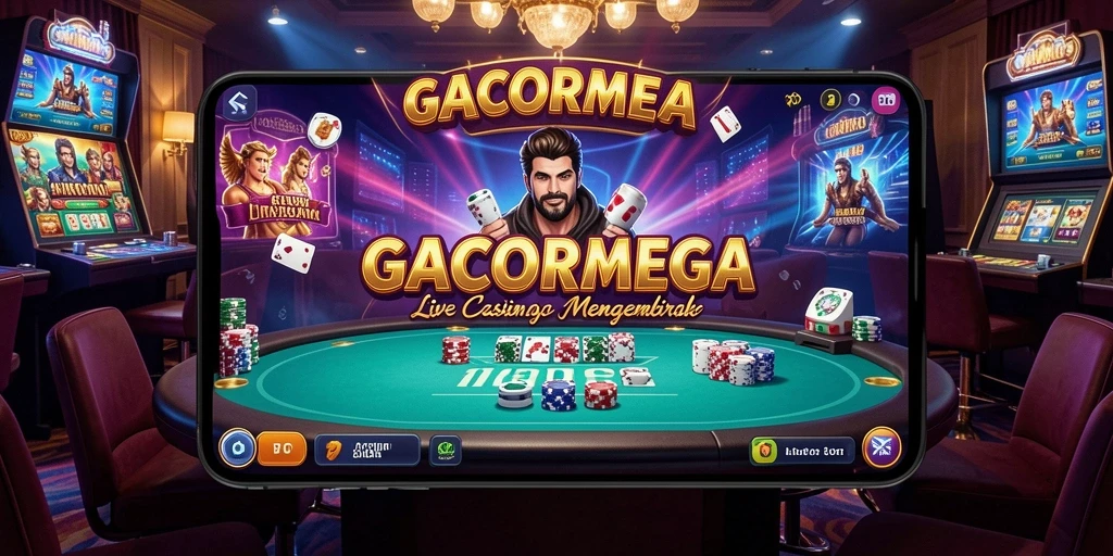 Tampilan utama GACORMEGA yang menampilkan dealer langsung dan permainan kasino.