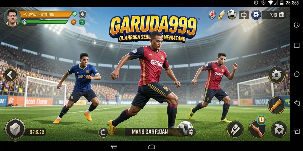 Screenshot menampilkan aksi seru dalam pertandingan olahraga di GARUDA999.