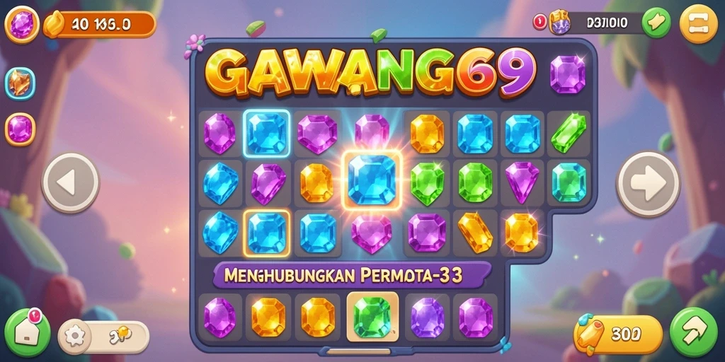 Screenshot GAWANG69 menampilkan gameplay Match-3 yang menarik dan penuh warna.