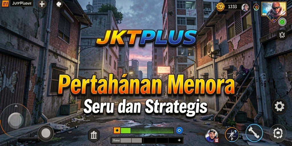Screenshot utama JKTPLUS menampilkan aksi seru dalam gameplay Tower Defense.