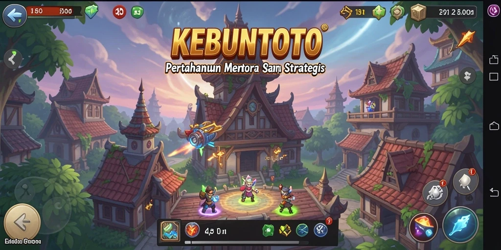 Tampilan gameplay KEBUNTOTO dengan menara dan serangan musuh yang intens.