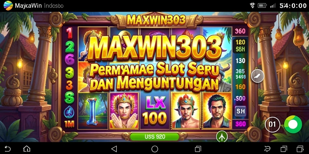Screenshot gameplay slot MAXWIN303 yang menampilkan gulungan berputar dan simbol kemenangan.