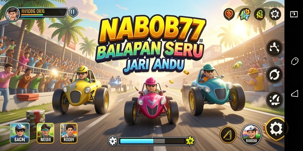Gameplay NABOB77 menampilkan kecepatan tinggi dan mobil yang keren.