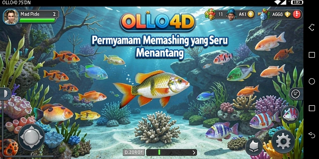 Screenshot OLLO4D menampilkan aksi memancing yang seru di lokasi indah.