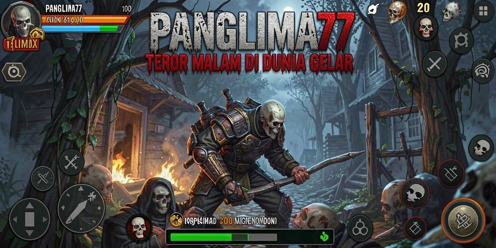 Screenshot gameplay PANGLIMA77 menampilkan suasana menyeramkan dan karakter hantu.