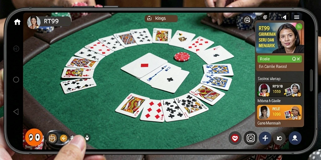 Tampilan gameplay RT99 dengan suasana permainan Gaple yang mengasyikkan.