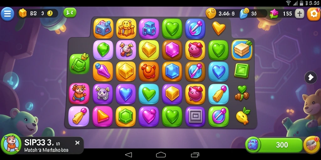 Tampilan gameplay Match-3 yang seru dan penuh warna.