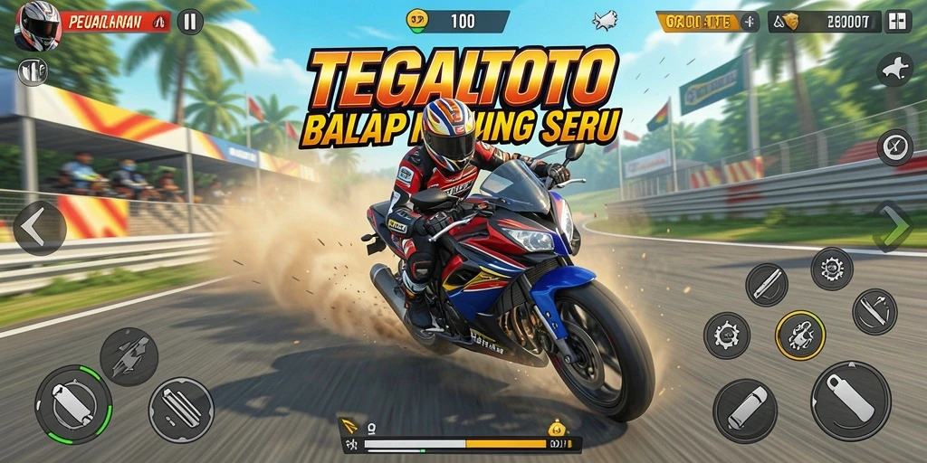 Gameplay seru dari TEGALTOTO dengan balapan motor yang mendebarkan.