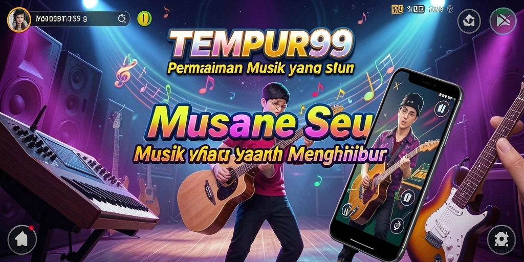 Screenshot gameplay TEMPUR99 dengan notasi musik yang menarik.