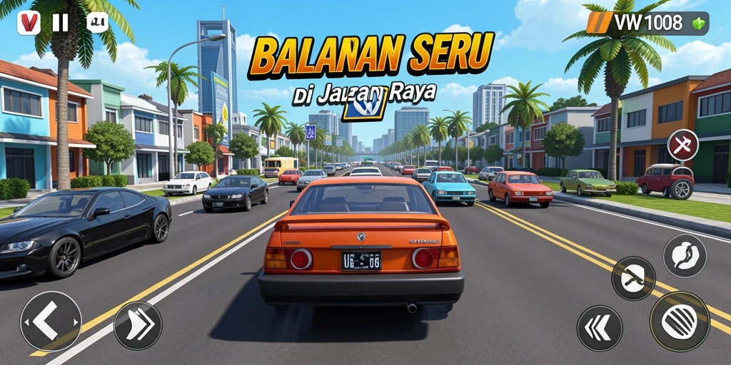 Tampilan gameplay VW108 yang mendebarkan dalam balapan jalan raya.