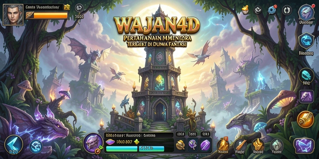 Screenshot gameplay WAJAN4D menampilkan pertarungan strategi Tower Defense yang intens.