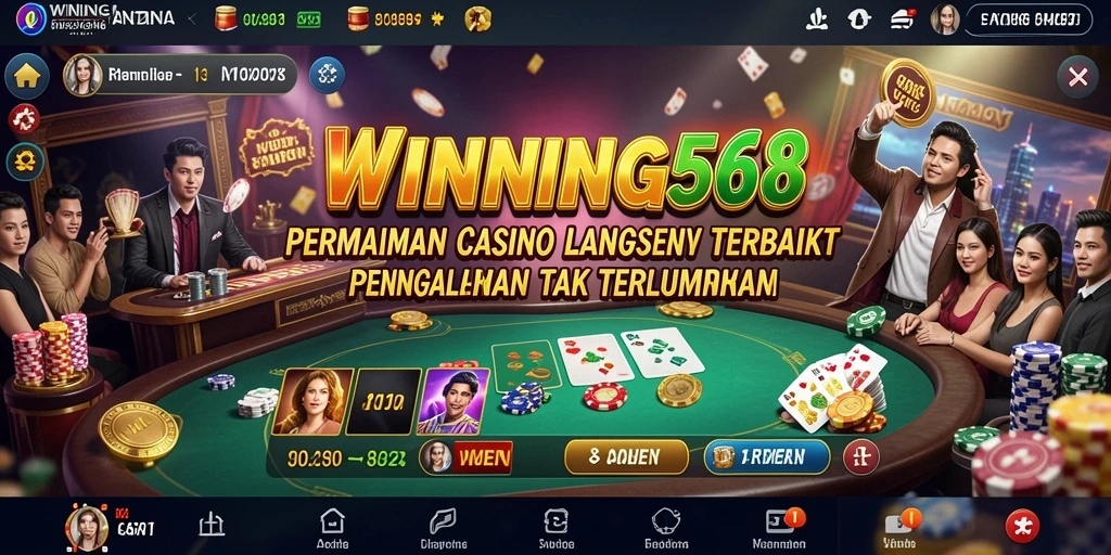 Screenshot utama WINNING568 menampilkan dealer langsung dan suasana casino yang nyata.